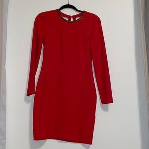 Sexy Red Bodycon dress with back cut out and gold sequence